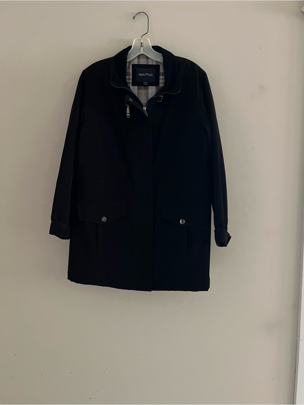 NAUTICA  Women’s small  Black Classic Trench Coat lined suede collar